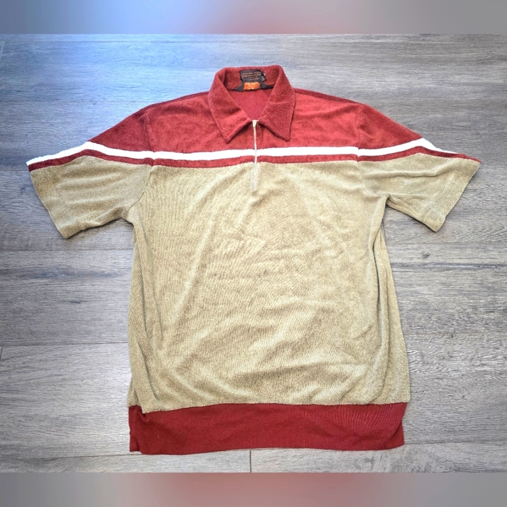 HUK A POO Vintage Retro 80's Terry Cloth  Polo Waistband Colorblock Classic